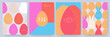 Happy Easter set of cards, posters or covers in modern minimalistic simple style with geometric shapes, eggs and rabbit ears. Trendy templates for advertising, branding, congratulations or invitations