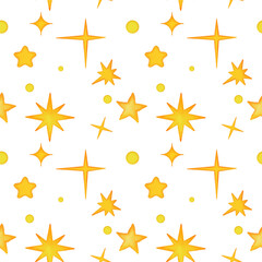 Wall Mural - Seamless pattern of stars in yellow, orange colors on a white background.