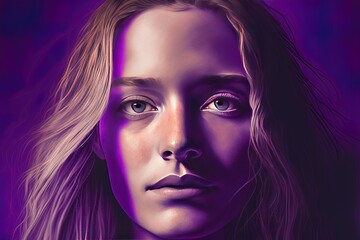 Wall Mural - Female Youth in Focus Against Purple Background Generative AI