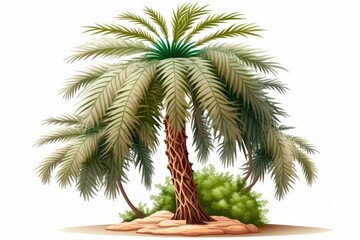 Canvas Print - Free standing wild date palm on a pure white background. Generative AI