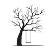 Shape of Old Black Tree with swing. Vector outline Illustration. Plant in Garden.