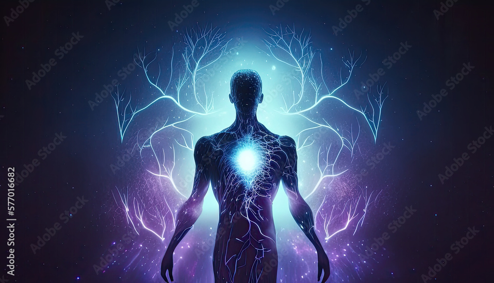 generative ai illustration of Astral body black silhouette with ...