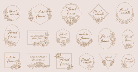 Wall Mural - Collection of logo templates. Flourishes calligraphic ornaments and frames. Vector set of line floral logos, frames and border
