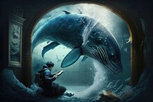 A Man Sitting On The Ground Next To A Whale In A Tunnel With A Book Fantasy Digital Art A Storybook Illustration Fantasy Art