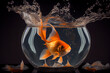 fish in glass jar over black background, ai generated
