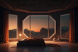 © ADDICTIVE STOCK - AI image of bedroom with window and comfortable bed overlooking dunes and mountains in Mars