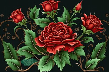 Wall Mural - Red rose flower background, natural. Generative AI