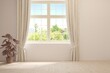 © AntonSh - White empty room with summer landscape in window. Scandinavian interior design. 3D illustration