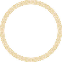 Vector Round Golden Classic Frame. Greek Meander. Patterns Of Greece And Ancient Rome. Circle European Border