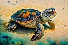 Cayman Islands Baby Turtle. Generative AI