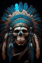 A Skull Wearing An Indian Headdress. Generative AI