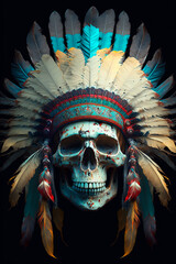 Sticker - A skull wearing an indian headdress. Generative AI