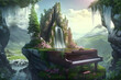 Beautiful surreal piano in a magical fantasy landscape, sound of music, Generative AI