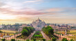 Aerial view of the Swaminarayan Akshardham complex at sunset, Delhi, India