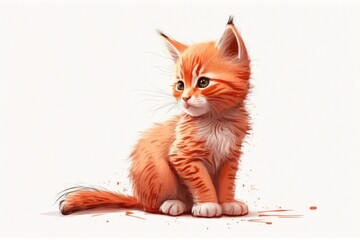 Canvas Print - Adorable little red kitten isolated on white backdrop. Cute and wacky pet. White room for copying. Generative AI