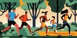 illustration of a diverse group of people engaging in physical activity, such as jogging as part of their preventive healthcare routine. Generative AI.