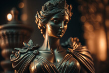 Bronze Statue Of The Ancient Greek Goddess. Beautiful Woman Of The Ancient Century. Created Using Ai