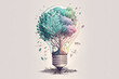 © Maxim Stepanov - Green Energy Concept: A Beautiful Illustration of a Tree Growing Out of a Light Bulb in Pastel Colors. Generative AI