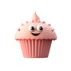 Wall Mural - Cute Cartoon Pink Pink Cupcake Character Isolated on a Transparent Background (Created with Generative AI)