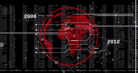 Wall Mural - image of globe and data processing on black background
