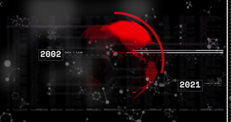 Wall Mural - image of globe and data processing on black background