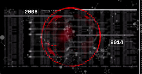 Wall Mural - image of globe and data processing on black background