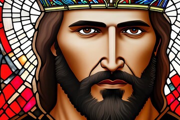 Poster - Stained glass of Abstract portrait of Jesus Christ wearing a crown of thorns. Generative AI