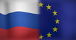 Image of moving and floating flags of russia and eu