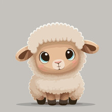 Little White Cheerful And Smiling Sheep. Little Baby Sheep. A Nice Little Lamb With Big Dark Eyes. Nice Character Graphics Made In Vector Graphics. Illustration For A Child.