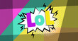 Image of speech bubble with lol text on colourful moving background