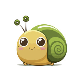 Wall Mural - Young snail. Baby snail. The little animal cutely looks with big eyes. Cute vector illustration for a child.