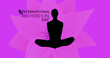 Image of international meditation day text with woman meditating silhouette on purple background