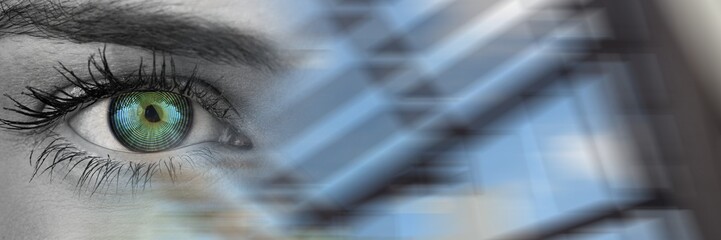 Wall Mural - Blurred effect with copy space against close up of female eye
