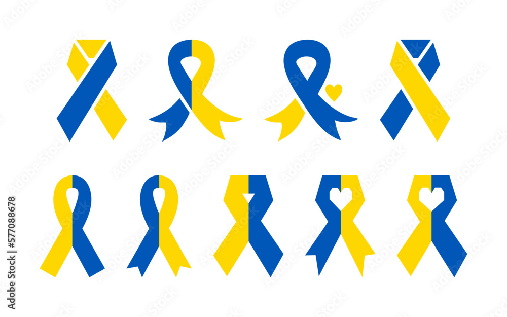 Set of blue yellow ribbon icons. World Down Syndrome Day. Vector ...