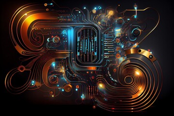 Wall Mural - abstract circuit cyberspace design art. generative ai
