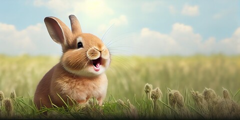 Wall Mural - cute animal pet rabbit or adorable bunny on the meadow for easter background