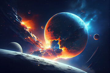 Wall Mural - Catastrophe in the night sky - collision of planets