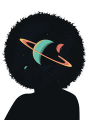  The outline of an African woman with curly hair and boundless space inside. 