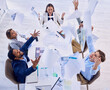 © Duther T/peopleimages.com - Excited, documents in air and business people in meeting for celebration, success and financial profit. Teamwork, office and group of happy workers throw paperwork for good news, achievement or bonus