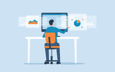 Wall Mural - Businessman working for data analytics graph report dashboard  and monitoring for business marketing planning and finance investment concept