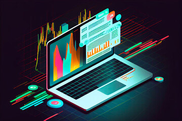 Poster - An image of laptop with graphs on it. Generative AI.