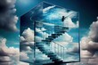 Glass ceiling concept with stairs going up in a glass cube blocked by the top, generative AI