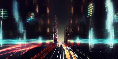 Sticker - neon highway in a digital environment abstract background, generative ai
