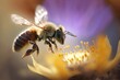 abeille en train de récolter du pollen - macro - generative ai