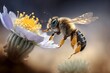abeille en train de récolter du pollen - macro - generative ai