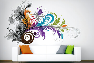 Wall Mural - living room wall art wallpaper design, abstract floral background with ornament, generative ai