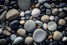 Polished Pebbles & Stones On A Textured - Coastal Erosion At Its Finest. Generative AI