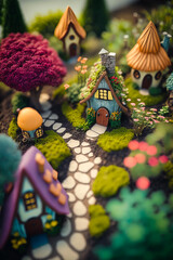 Wall Mural - Miniature village with houses and trees. Generative AI.