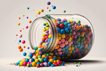 Glass Jar Filled With Colorful Candies. Generative AI.