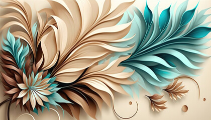 Wall Mural - wallpaper design, floral background with flowers, light blue and warm earth colors, generative ai